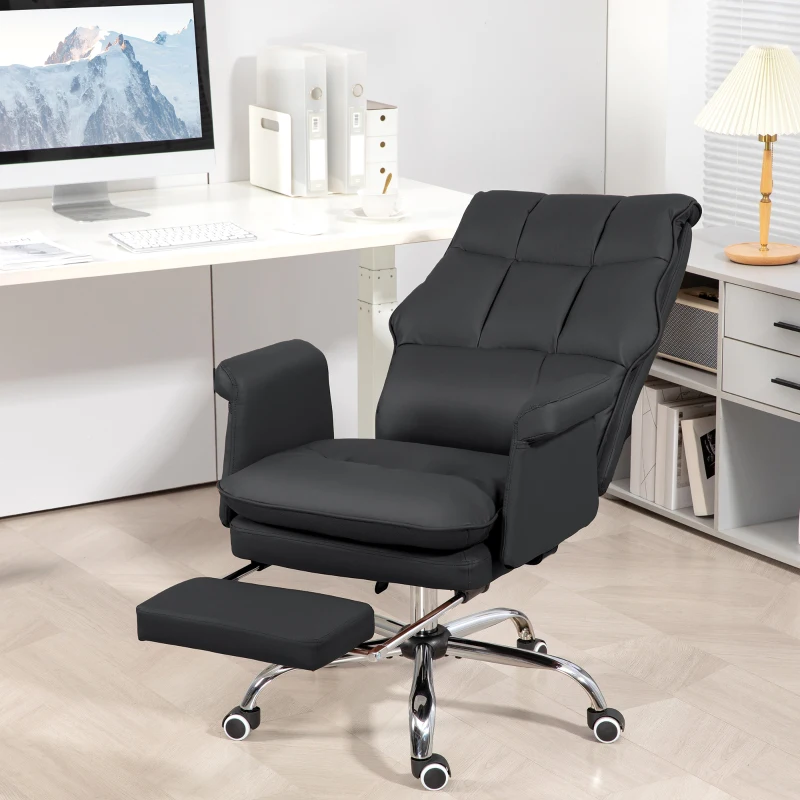 HOMCOM PU Leather Executive Office Chair, Ergonomic and Reclining Office Desk Chair with Footrest, Black