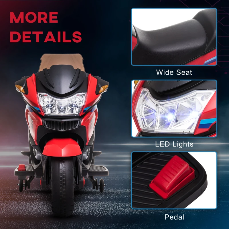 Aosom 12V Kids Electric Motorcycle with Training Wheels, Battery Power Ride on Motorbike, High-Traction at 3.7 Mph Top Speed, with Light Music, Red