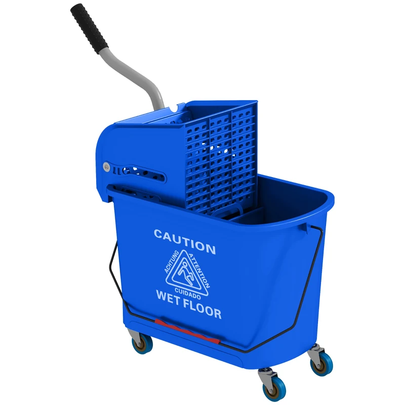 HOMCOM Compact Mop Bucket with Wringer, Mop Bucket on Wheels for Floor Cleaning, 21 Quart, Separate Dirty and Clean Water, Blue
