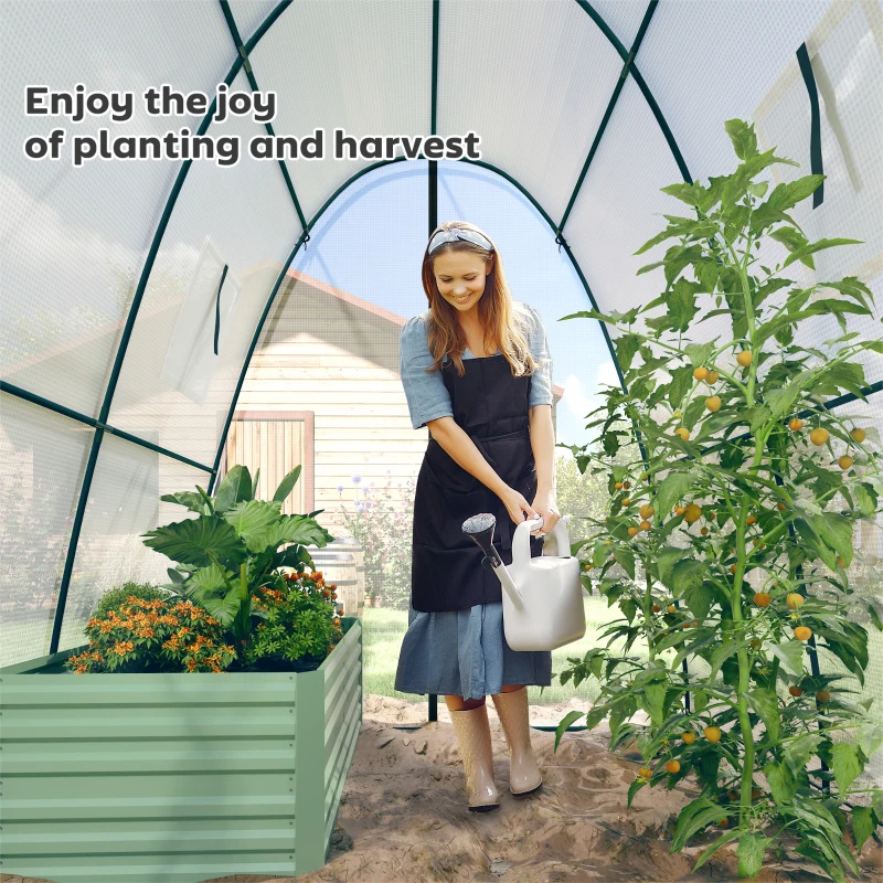Outsunny Tunnel Hoop House Greenhouse with Sandbags and Hemmed PE Cover, 2 Doors and Screen Windows, 6' x 6' x 6.6', White