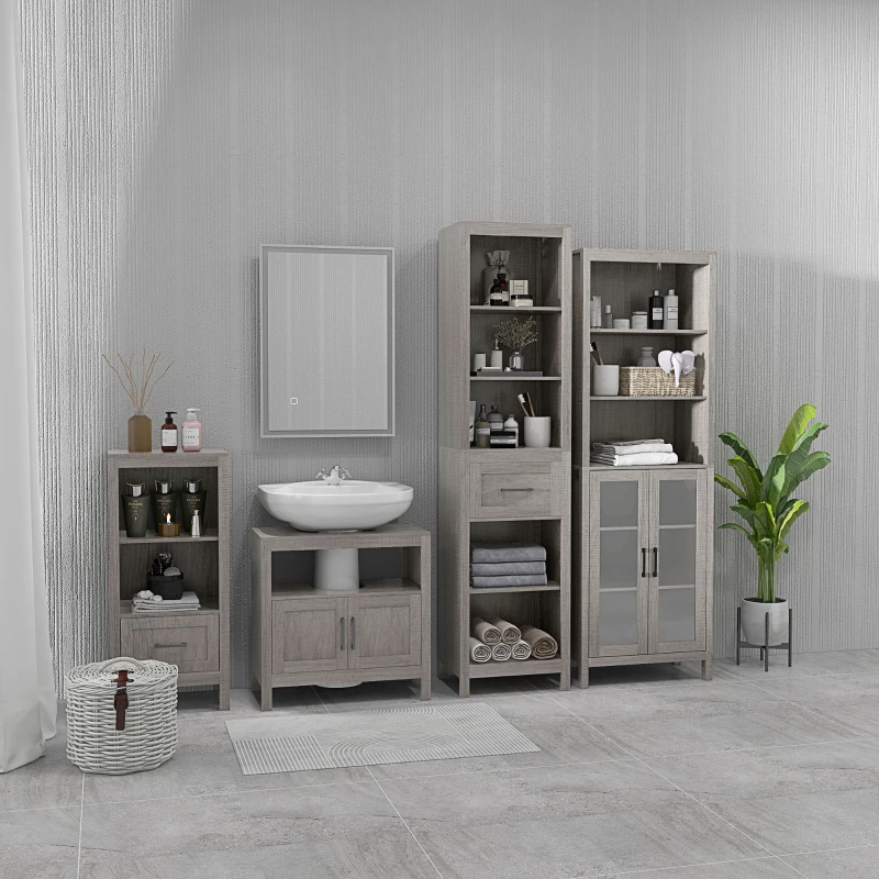 kleankin Narrow Bathroom Storage Cabinet with Drawer and 5 Tier Shelf, Tall Cabinet Freestanding Linen Tower, Slim Corner Organizer, Gray