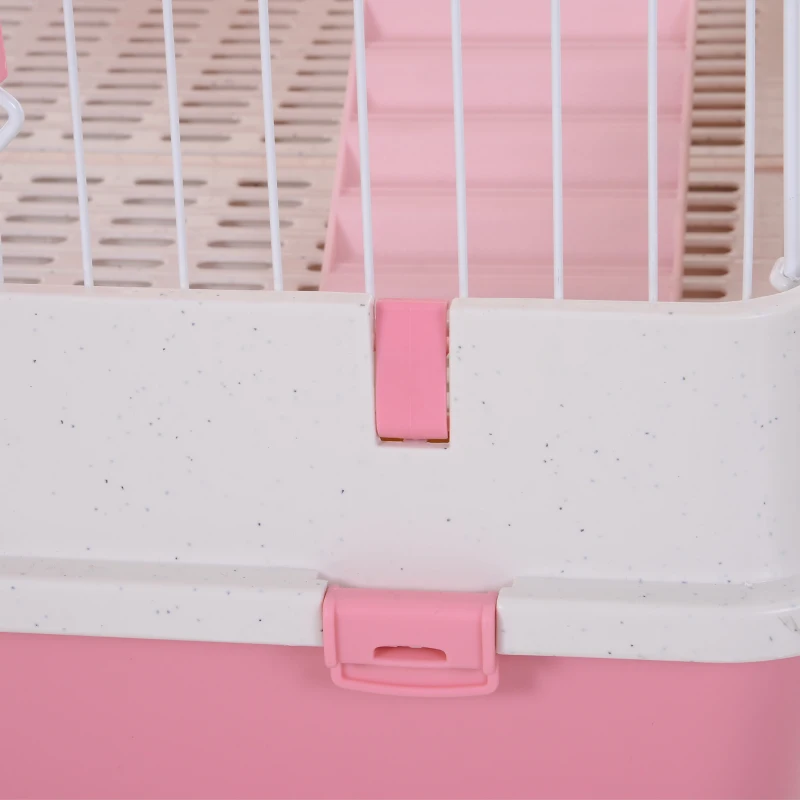 PawHut 32"L 4-Level Small Animal Cage with Universal Lockable Wheels, Slide-out Tray for Bunny, Chinchillas, Ferret, Pink