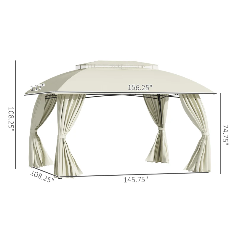 Outsunny 10' x 13' Outdoor Gazebo Patio Gazebo Canopy, Double Vented Roof, Steel Frame, Curtain Sidewalls, Sun Shade Shelter for Garden, Lawn, Backyard, Deck, Beige