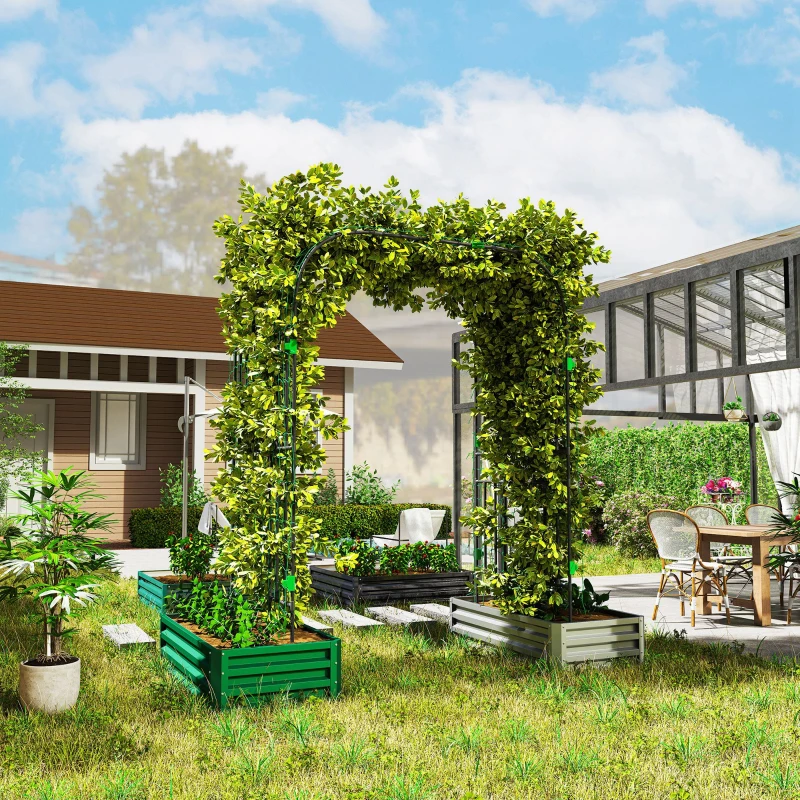 Outsunny Garden Arch Trellis, 8 FT Tall Metal Plant Trellis Support with Climbing Net, Cucumber Trellis for Climbing Plants