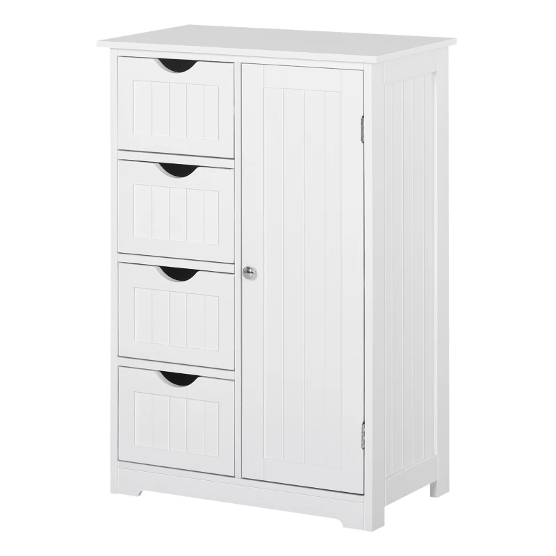 kleankin Bathroom Storage Cabinet, Floor Cabinet with Adjustable Shelf and 4 Drawers, Side Cabinet for Washroom, White