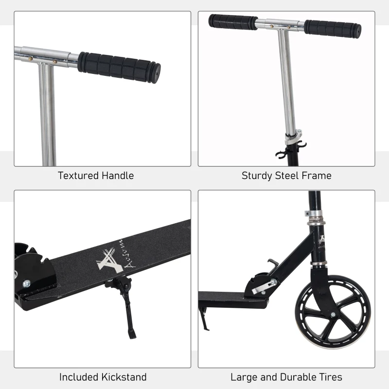 Aosom Kids Foldable Kick Scooter with Adjustable Height, Soft Textured Handles, Wide Deck, Brakes for Ages 7-14, 29.5" H - 39" H, Black