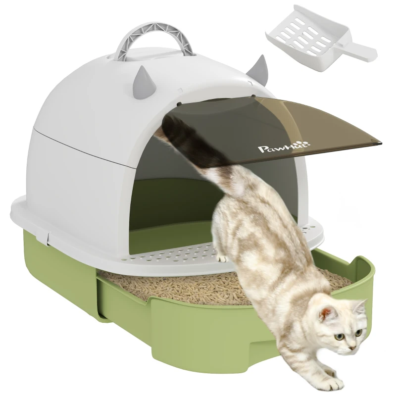 PawHut Covered Cat Litter Box with Lid, Scoop, Deodorizing Bags for Odor Control, Privacy, Easy to Clean, Green