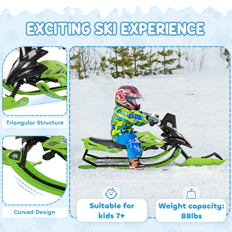 Soozier Kids Snow Racer Sleds with Padded Rubber Seat, Green