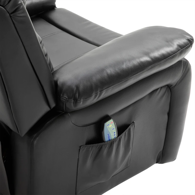 HOMCOM PU Leather Massage Recliner Chair, Swivel Rocker Sofa with Remote Control, Footrest, Padded Seat, Manual Reclining Chair for Living Room, Bedroom, Black