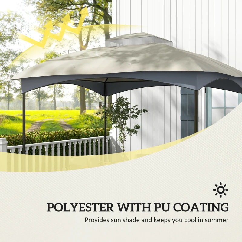 Outsunny 10' x 12' Double-Tier Gazebo Cover, Patio Gazebo Canopy Replacement with Drainage Holes, Light Grey