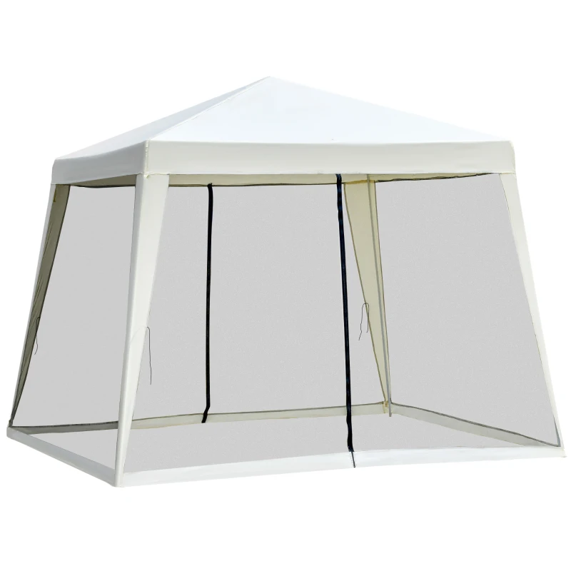 Outsunny 10x10ft Party Tent Canopy with Netting, Patio Screen House Slant Leg Outdoor Gazebo Sun Shade Shelter, Beige