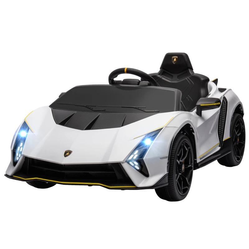 Qaba 12V Lamborghini Autentica Licensed Kids Car with Remote Control, 4 Wheels Spring Suspension, Soft Start, White