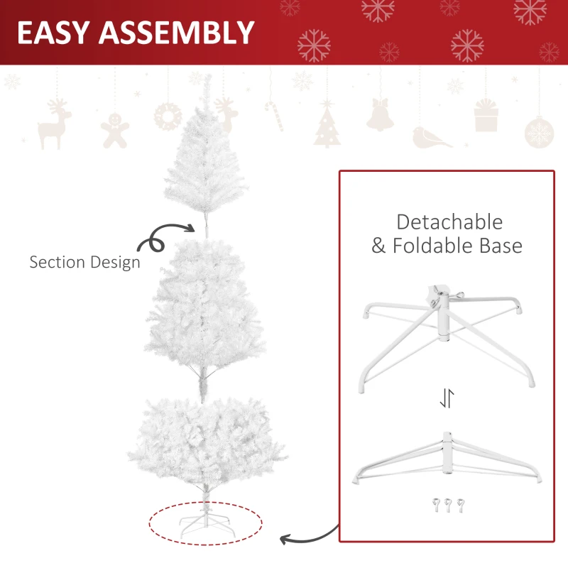 HOMCOM 7ft White Christmas Tree Artificial Christmas Tree with 1230 Branch Tips and Metal Stand