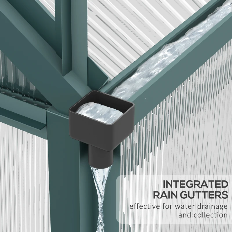 Outsunny 6' x 10' x 6.6' Polycarbonate Greenhouse, Walk-In Green House Kit Garden, Plants Grow, Galvanized Sheet Aluminum Frame with Rain Gutter, Vents and Sliding Door, Green