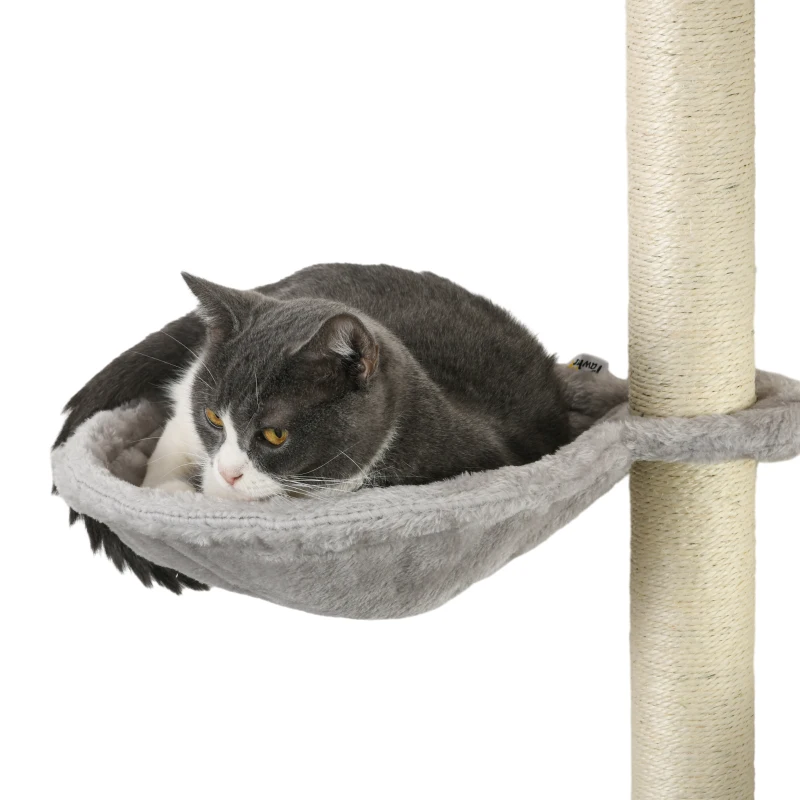 PawHut 4Pcs Cat Wall Shelf with Scratching Post, Cat Wall Shelves for Relaxing, Climbing, Cat Wall With Soft Ladder, Hammock, Play Balls, Grey