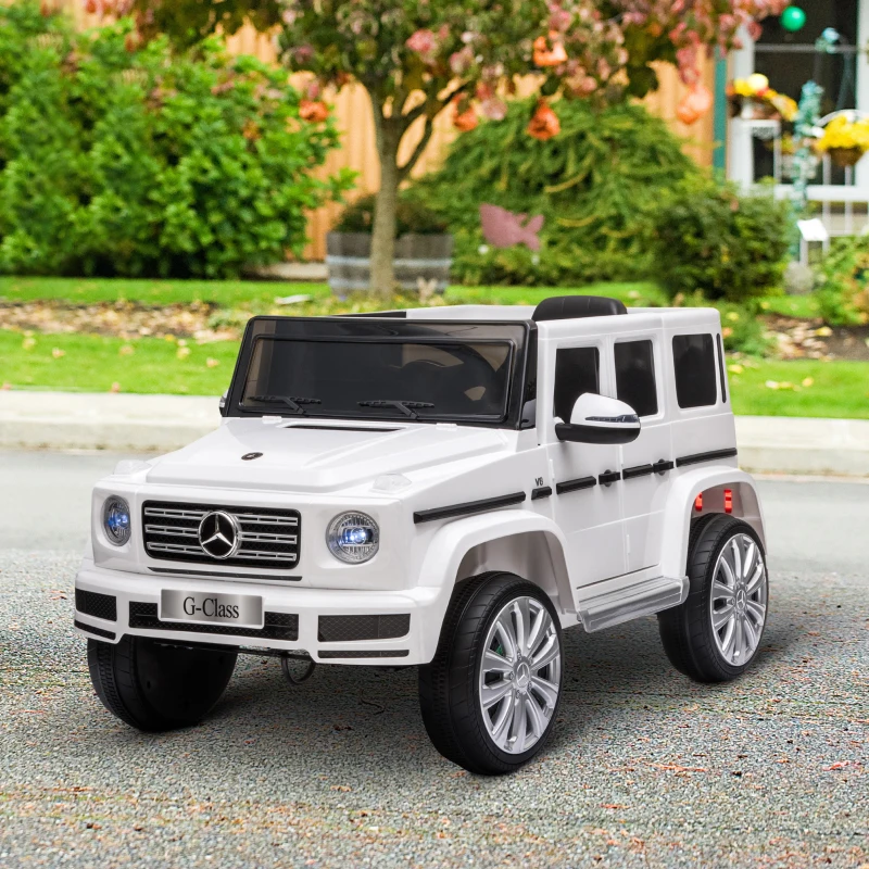 Aosom 12V Mercedes Benz G500 Licensed Kids Electric Car with Remote Control, Headlights, Music, Suspension & Storage, White