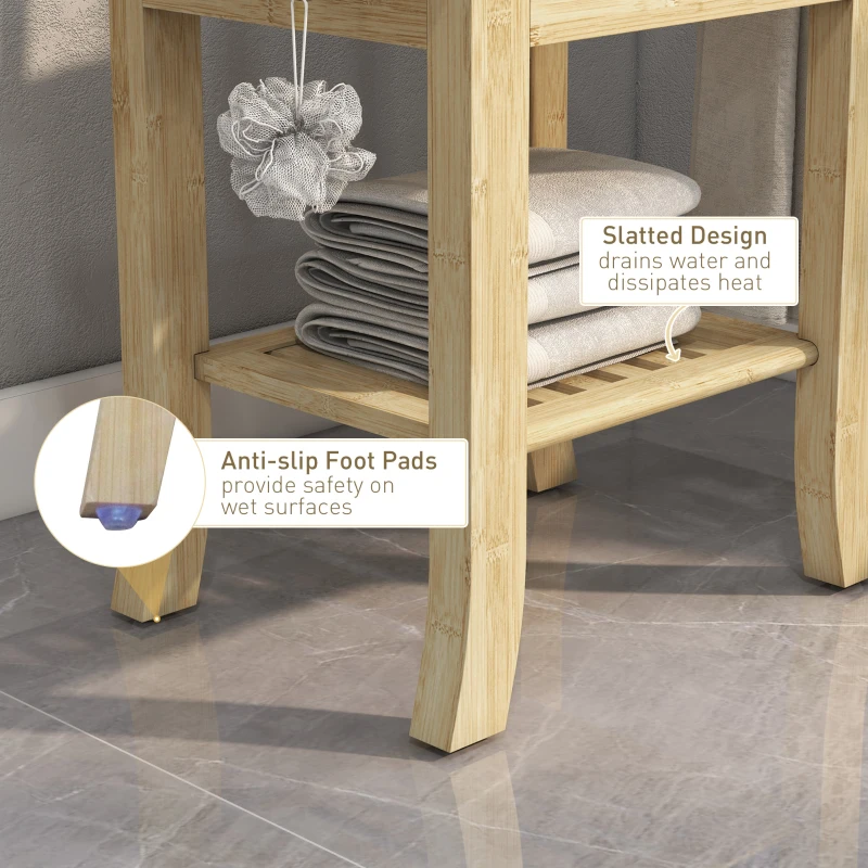 HOMCOM Bathroom Bench with Back, Bamboo Shower Bench with Towel Rack, Shower Head Holder and Soap Dish, Natural Wood