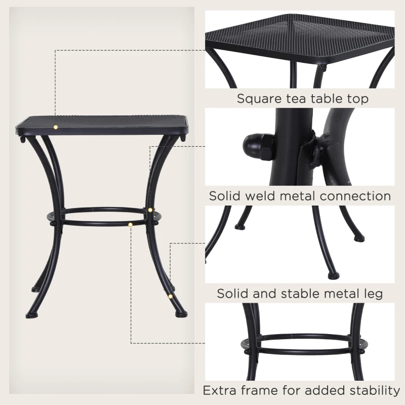 Outsunny 18"x18"x20" Square Garden Metal Bistro Table Outdoor Patio Coffee Side Desk, Black
