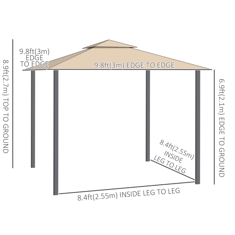 Outsunny 10' x 10' Patio Gazebo with Expandable Side Awnings, Outdoor Canopy Shelter with Double Vented Roof and Steel Frame, for Lawn, Backyard and Deck, Beige