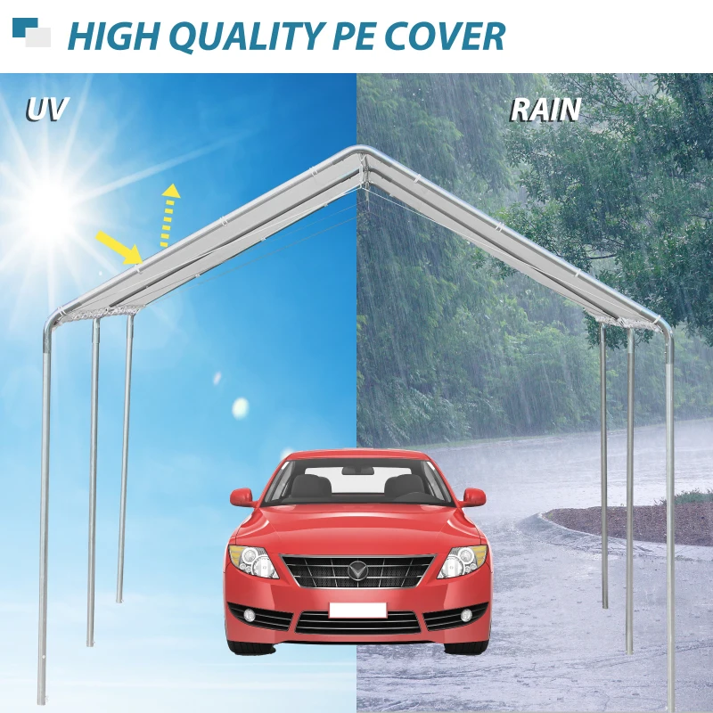 Outsunny 9.6' x 19.5' Carport Heavy Duty Galvanized Car Canopy w/ Included Anchor Kit, 3 Reinforced Steel Cables, White