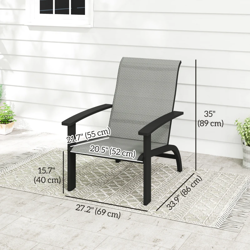 Outsunny Outdoor Adirondack Chair Muskoka Chair with Aluminum Frame, Mesh Seat, High Back for Garden, Deck, Dark Grey