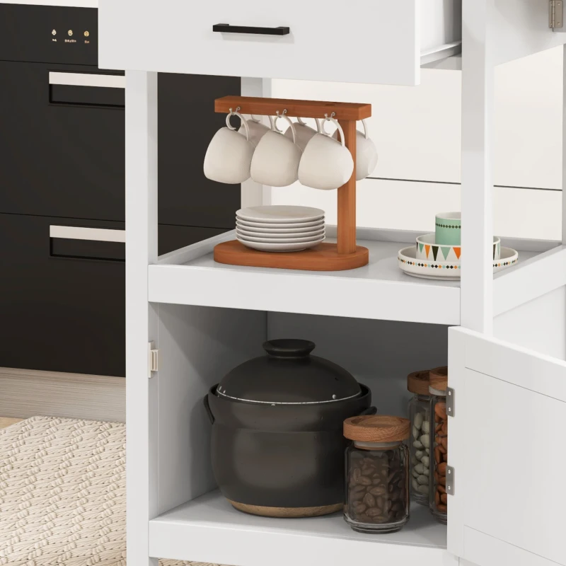 HOMCOM Foldable Kitchen Island with Storage Drawer, Wood Top Coffee Cart on Wheels, Kitchen Cart with Cabinet, White