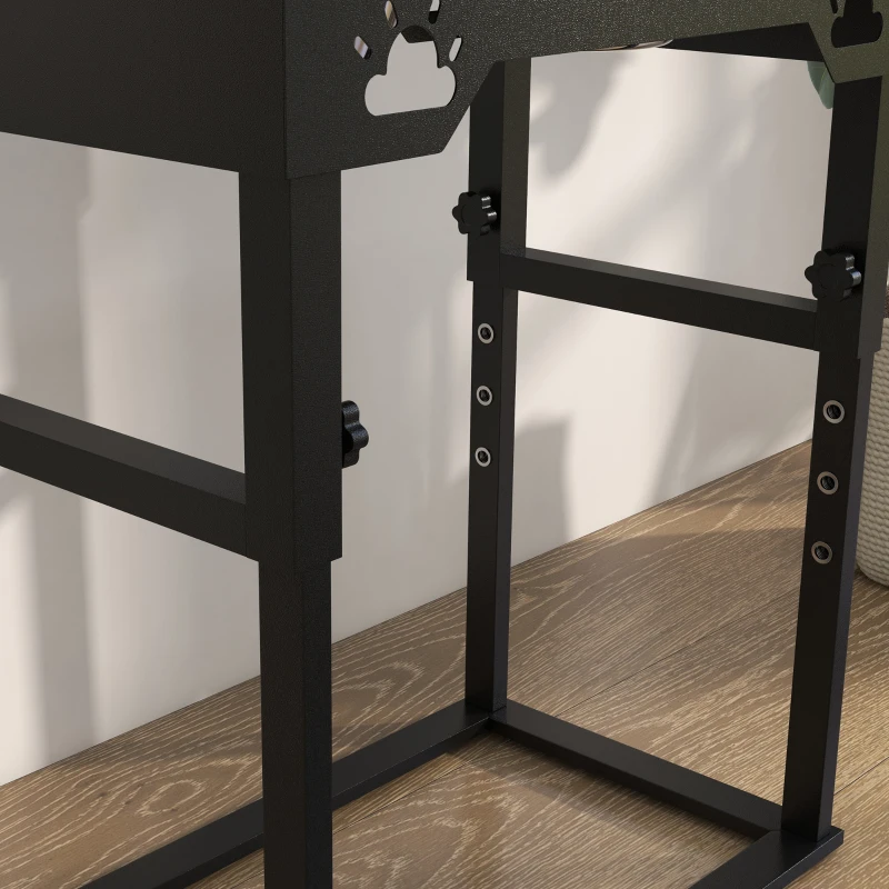 PawHut Dog Food Bowls, 7 Adjustable Height Elevated Dog Bowls w/ Stainless Steel, Black