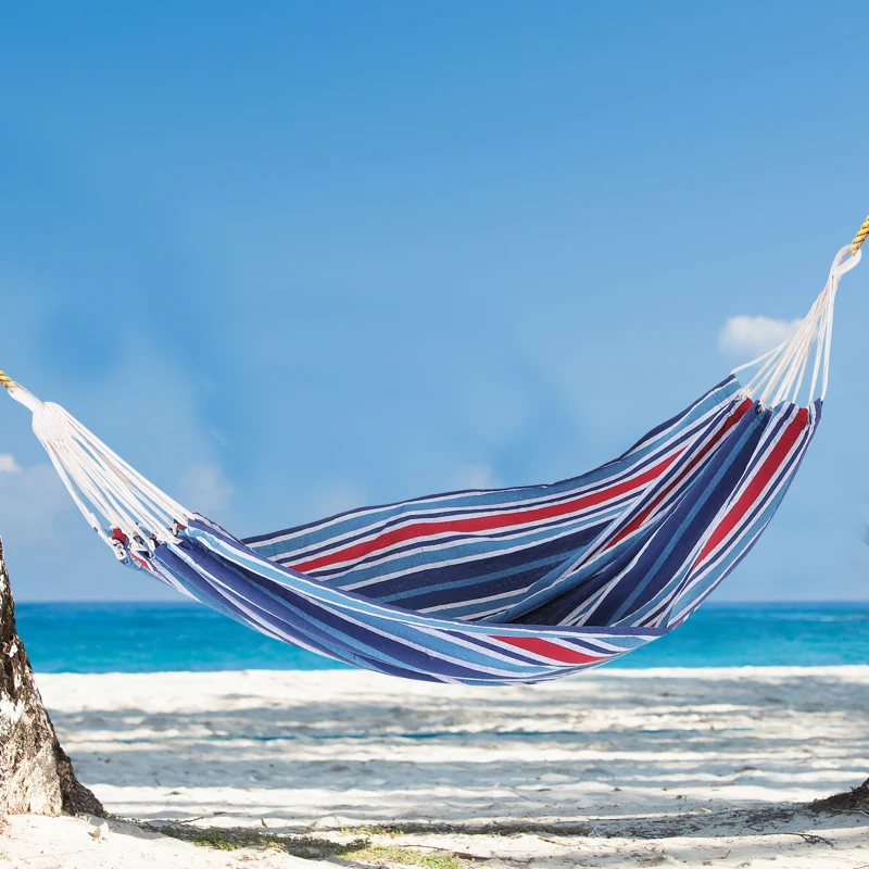 Outsunny 79"x40" Outdoor Hammock Bed Swing Chair, Patio Lounge Garden Camping Hiking Travel Hammock Only for Backyard, Garden, Mixed-blue