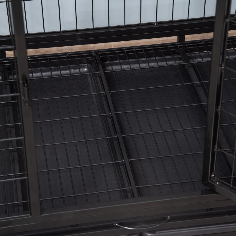 PawHut 43" Heavy Duty Dog Crate with Removable Tray, Lockable Wheels and Double Door, for Large and Extra Large Dogs, Black