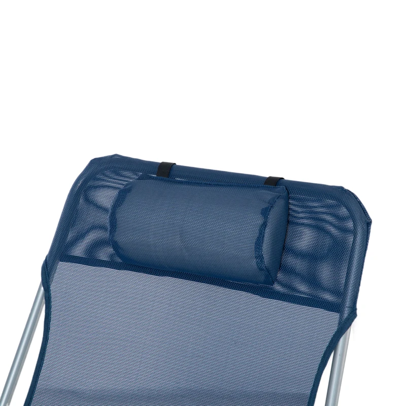 Outsunny Folding Chaise Lounge Chair, Pool Sun Tanning Chair, Outdoor Lounge Chair with Reclining Back, Breathable Mesh Seat, Headrest for Beach, Yard, Patio, Dark Blue