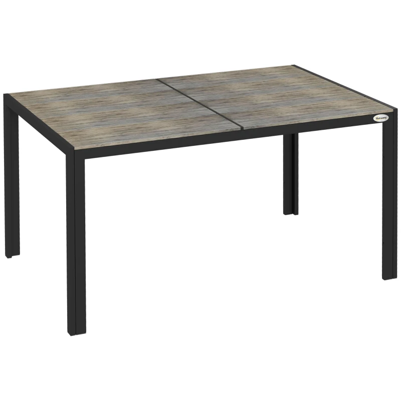 Outsunny Patio Table for 6 with Aluminum Frame, Faux Wood Tabletop, Rectangular Outdoor Table for Backyard, Lawn, Balcony, Gray