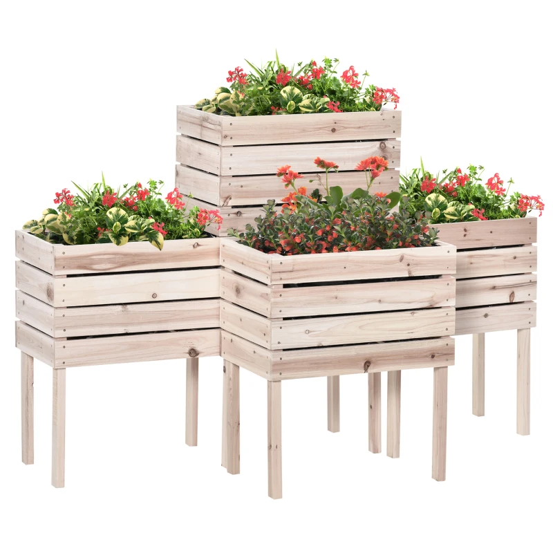Outsunny 4PCS Wooden Raised Beds for Garden, DIY Shape Elevated Planter Box Kit with Bed Liner for Flowers Vegetables, Outdoor Indoor Planting Box Container