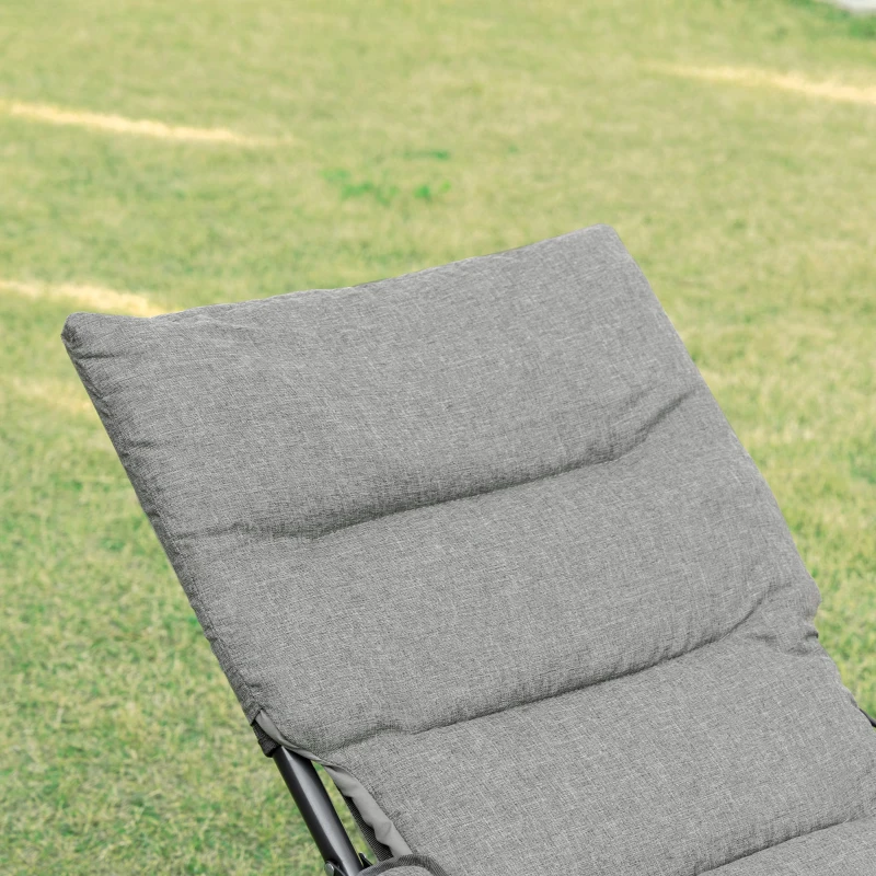 Outsunny Folding Lounge Chair, Mesh Fabric Lounger with Thick Padded Cushion and Armrest, Camping Beach Chair for Poolside, Deck, Backyard, Grey