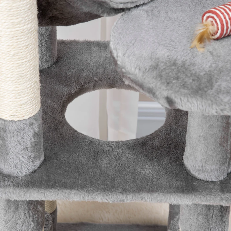 PawHut 52" Multi-Level Cat Tree Tower, Kitten Scratcher Activity Center Play House with Hammock - Grey