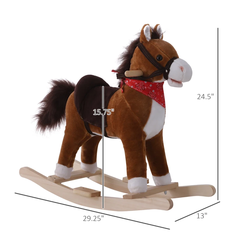 Qaba Kids Plush Rocking Horse Child Ride On Toy Rocker with Realistic Sounds Coffee