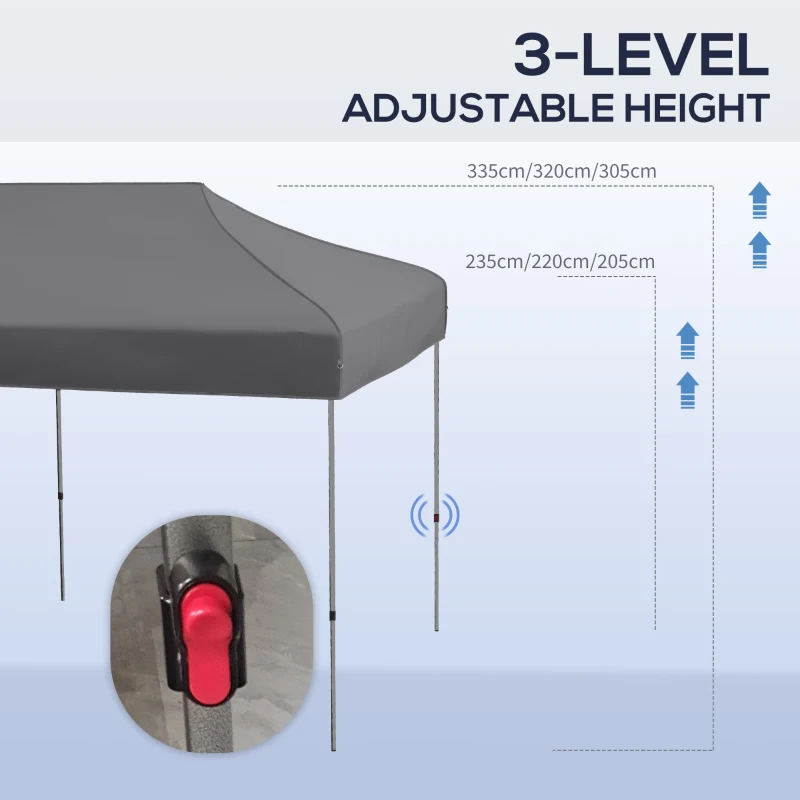 Outsunny 10' x 20' Pop Up Canopy Tent, Outdoor Easy up Tent with 3-Level Adjustable Height, Wheeled Carry Bag, Gray