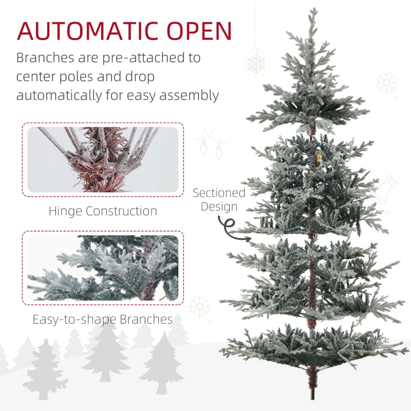 HOMCOM 9 Foot Artificial Nordic Pine Christmas Tree with Snow, Easy Assembly, Hinged Xmas Tree for Home Office Holiday