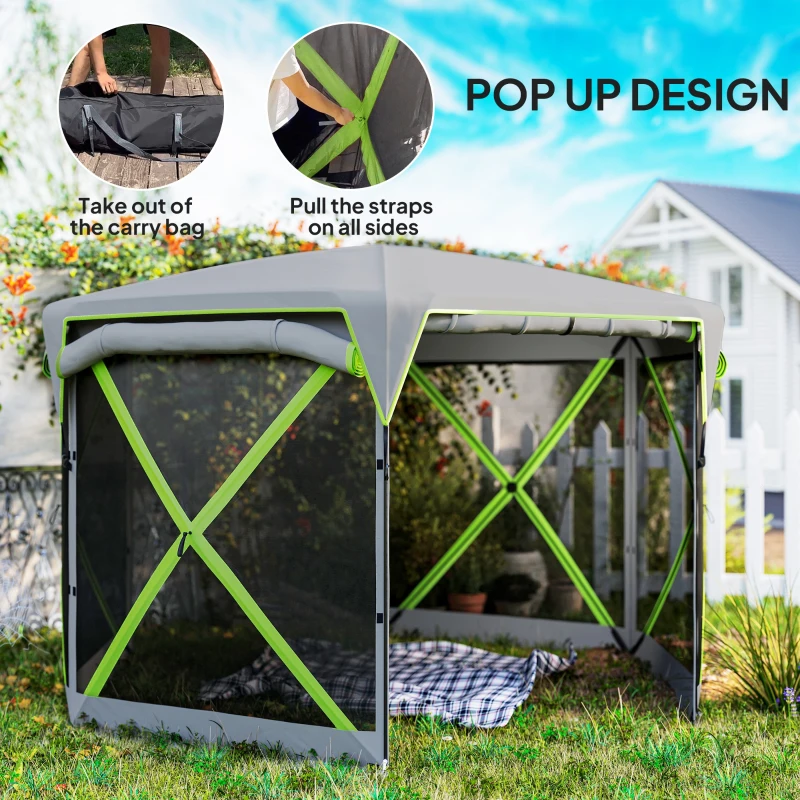 Outsunny 11 x 11ft Pop Up Camping Gazebo, Screen Tent House with Removable Roof Cover, Roll-up Wind Panels for Camping, Backyard