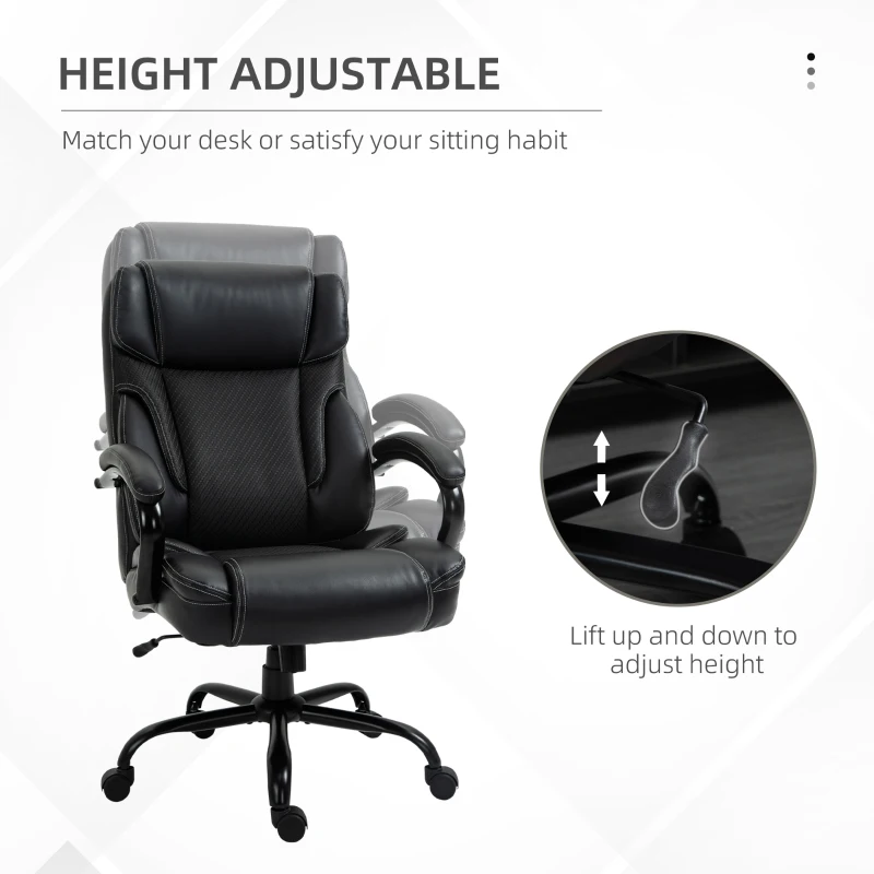 Vinsetto 484LBS Big and Tall Ergonomic Executive Office Chair with Wide Seat, High Back Adjustable Computer Task Chair Swivel PU Leather, Black