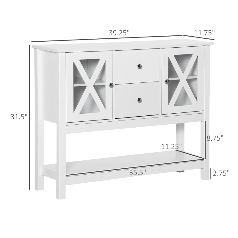 HOMCOM Sideboard Buffet Cabinet, Coffee Bar Cabinet with Storage Drawers and Glass Door for Kitchen, Living Room, Entryway, White