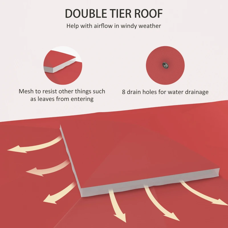 Outsunny 10' x 12' 2-Tier Gazebo Cover, Patio Gazebo Canopy Replacement with Drainage Holes for 84C-210 Series, Wine Red