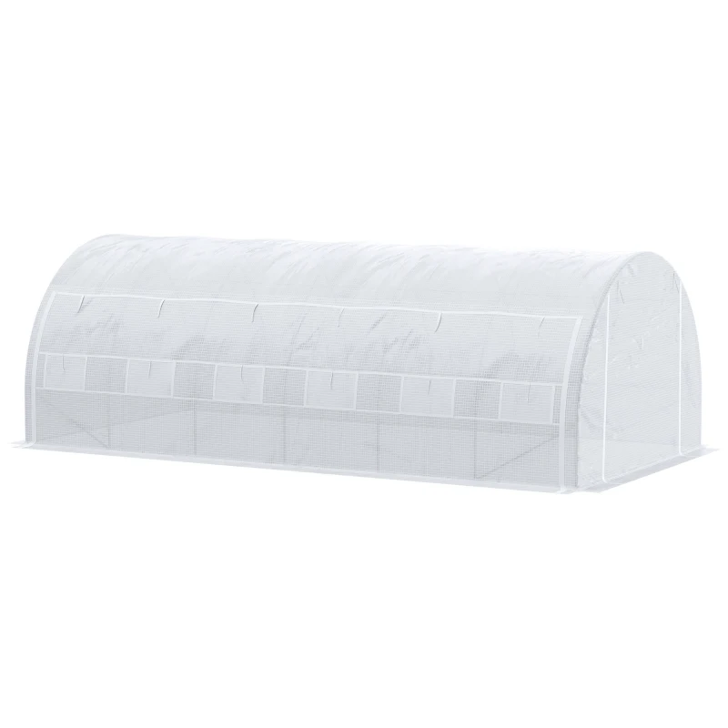 Outsunny 20' x 10' x 6' Outdoor Walk-in Greenhouse, Steel Frame Tunnel Greenhouse, Hot Green House with 12 Roll-Up Windows and Door for Garden and Vegetables, White
