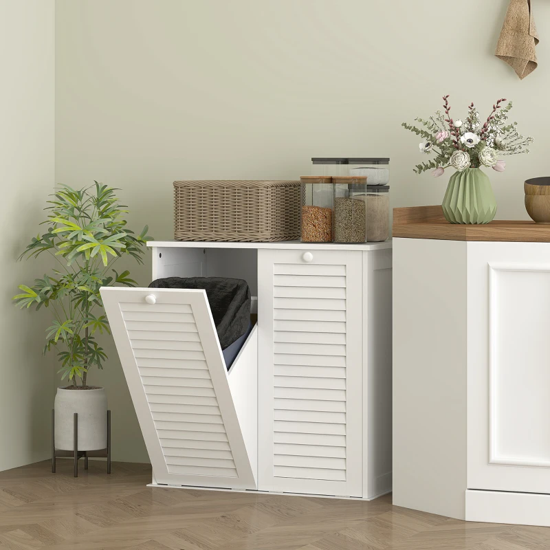 HOMCOM Tilt Out Laundry Cabinet, Laundry Basket Cabinet with 2 Baskets and 2 Louvered Doors, White