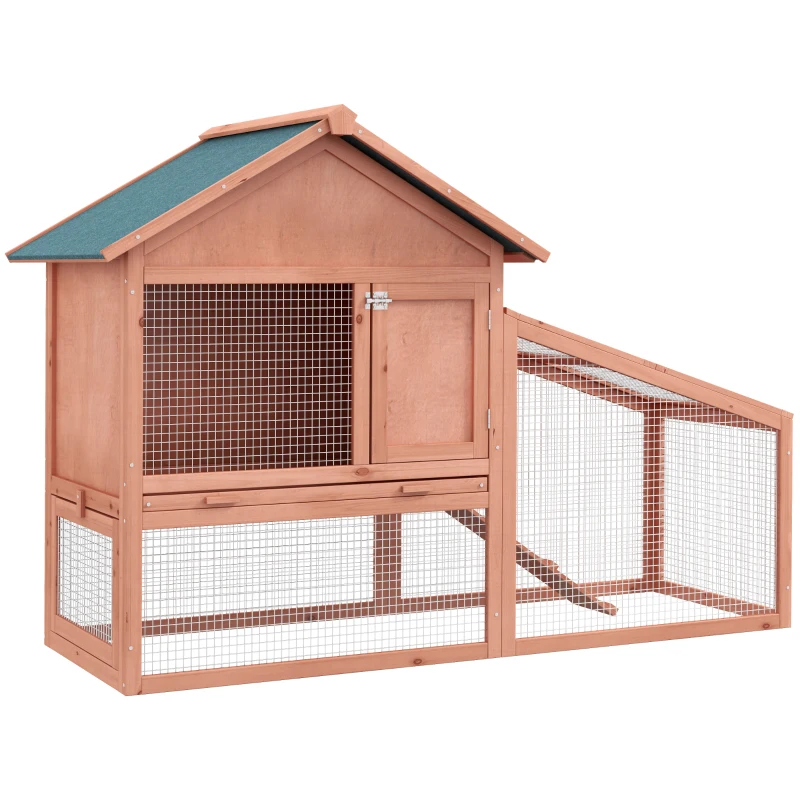 PawHut 2 Tier Rabbit Hutch Outdoor Bunny House Guinea Pig Cage with Removable Tray, Ramp, Asphalt Roof