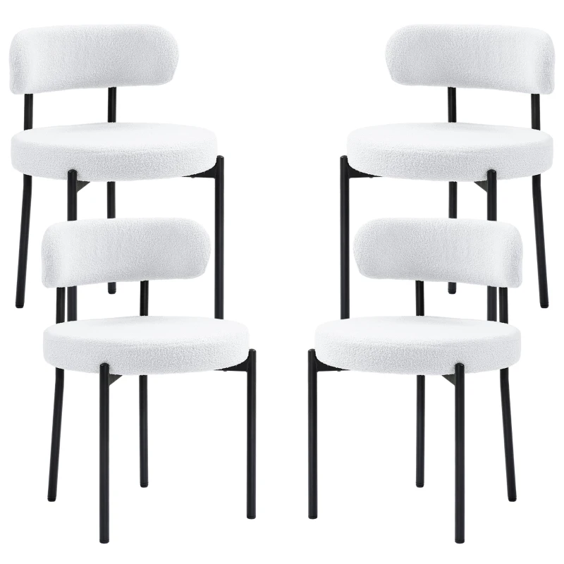 HOMCOM 4 Pieces Kitchen Chairs, Modern Dining Chairs w/ Berber Fleece Upholstery and Steel Legs for Living Room, Cream White
