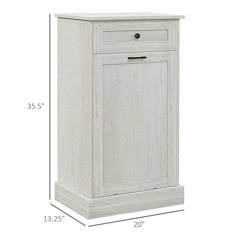 HOMCOM Kitchen Tilt Out Trash Bin Cabinet Free Standing Storage Cabinet with Drawer, Light Gray