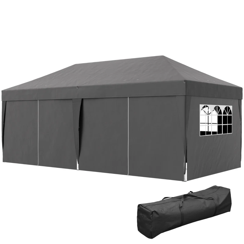 Outsunny 10' x 20' Pop Up Canopy Tent Outdoor Portable Easy Up Party Tent Garden Shade Shelter with Walls Carrying Bag, Black