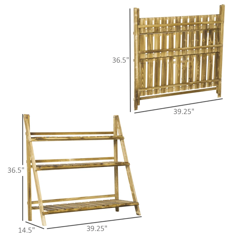Outsunny 3-Tier Folding Plant Stand, 40'' x 15'' Wooden Indoor Plant Shelf Display Stand, for Corner Balcony Garden Patio