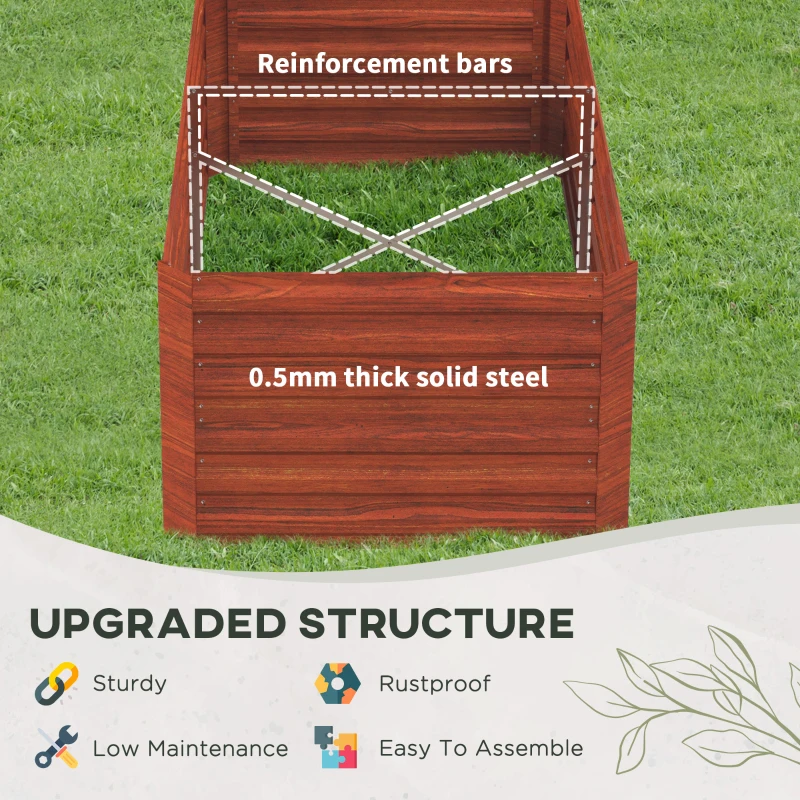 Outsunny Galvanized Raised Garden Bed, Steel Outdoor Planters with Reinforced Rods, 71" x 36" x 23", Dark Brown
