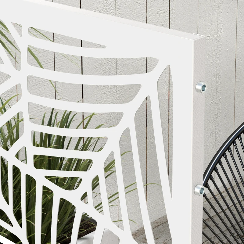 Outsunny 6.5FT Decorative Outdoor Divider, Metal Privacy Screen with Stand, Large Leaf Style, White